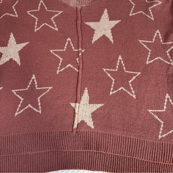 Newbury Kustom Womens M Oversized Pink Tan Star Pullover Sweater Medium Weight - Picture 3 of 11